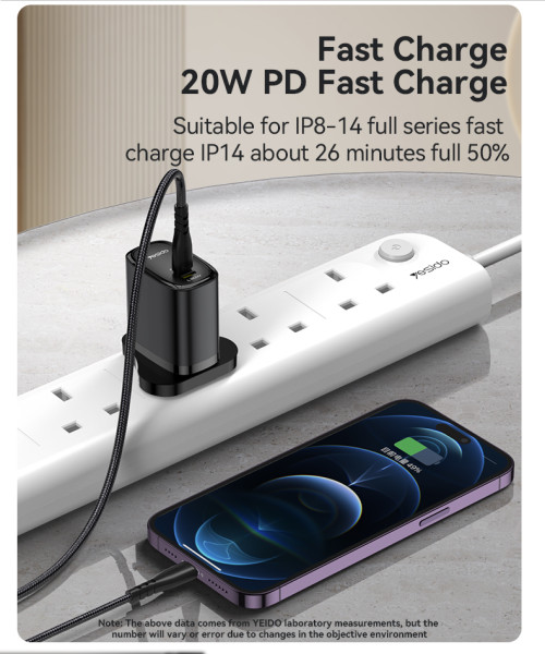 YC43 20W Fast Charging Home Charger(Type-C + Lightning Port)