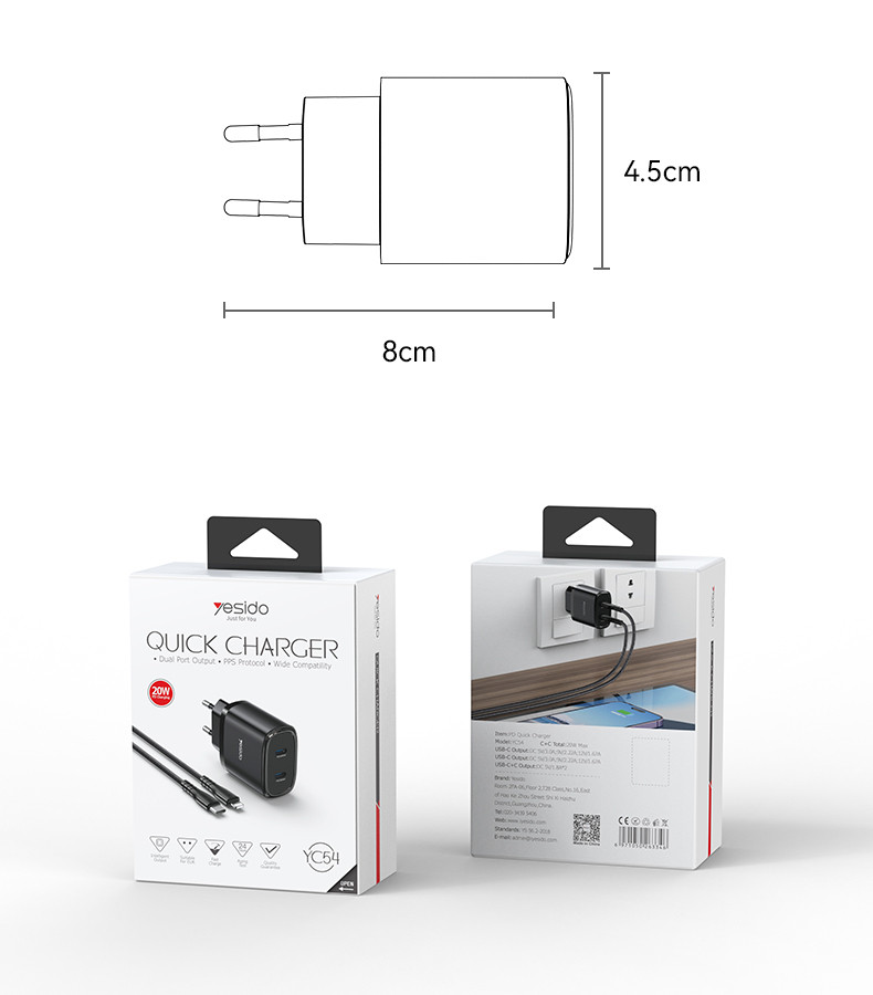 YC54 20W Wall Charger Adapter Packaging