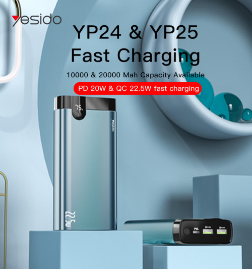 YP25 20000mah powerbank dual USB QC3.0 port PD type-C port 20W 18W fast charging portable power bank