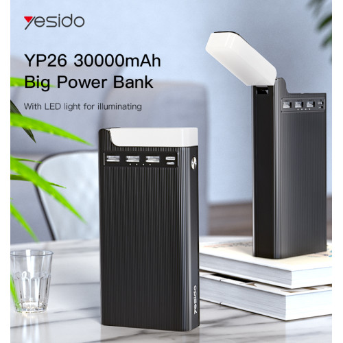 YP26 30000mAh Super capacitor 3 USB and PD Type-C Max 5V 2A with LED light illuminating power bank