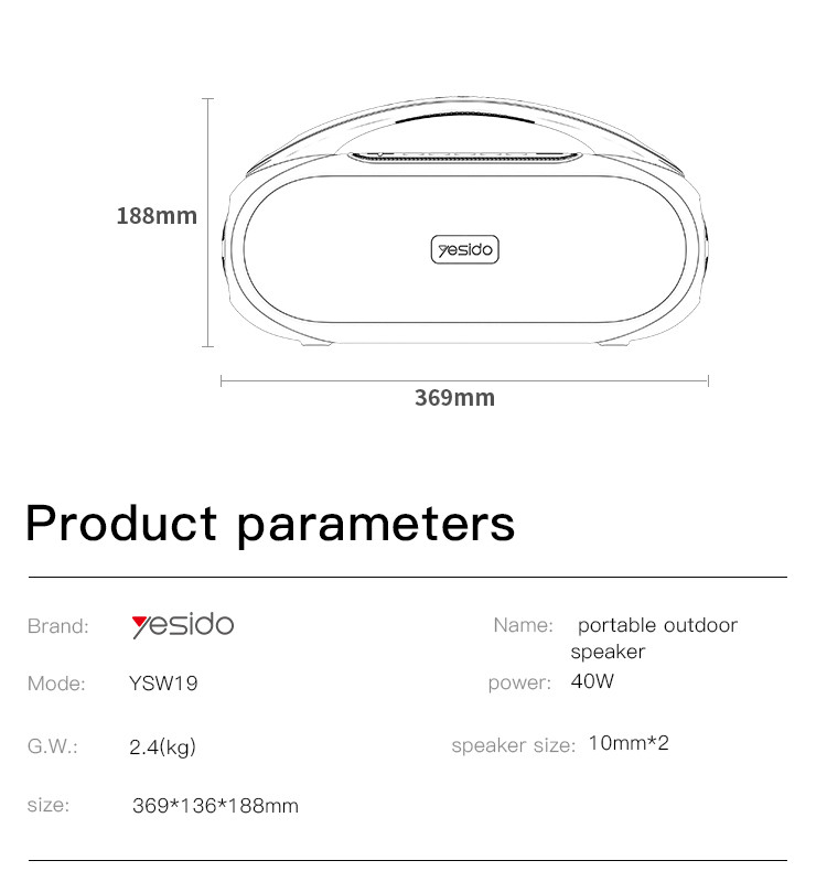 Yesido YSW19 40W Wireless Speaker Parameter