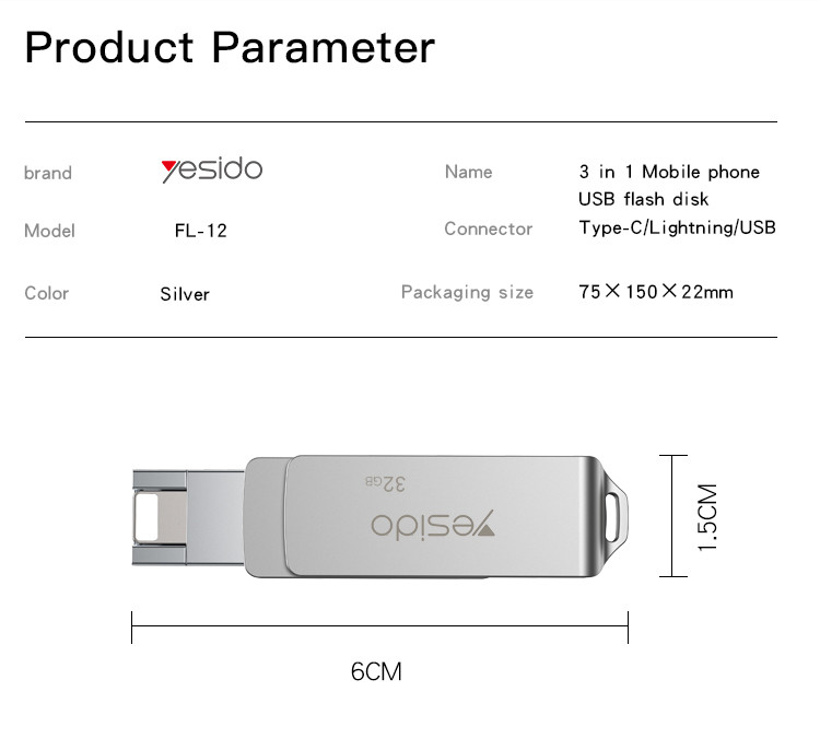 Yesido FL12 3 in 1 Flash Disk Parameter