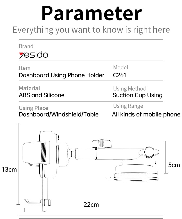 C261 Dashboard Spring Clip Phone Holder Parameter