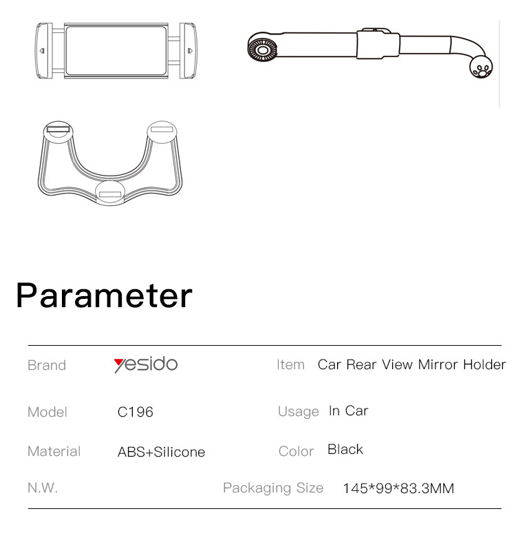 C196 Car Rearview Mirror Phone holder Parameter
