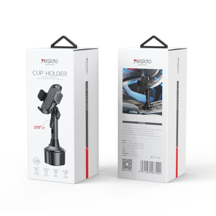 C195 Mobile Phone Holder Cup Mount Tightly Grip Design 360 Rotational Adjustable Car Cup Holder
