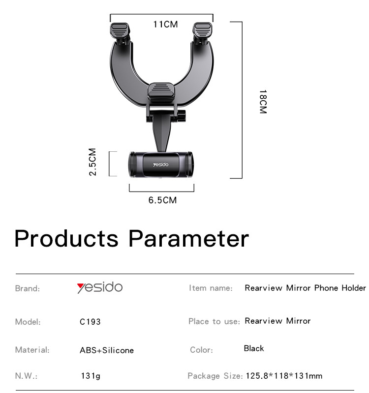 C193 Car Rearview Mirror Phone Holder Parameter