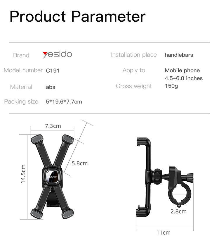 C191 Bicycle/Motocycle phone holder Parameter