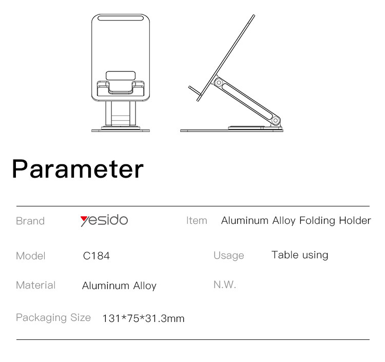 C184 Aluminum Alloy Folding Phone Holder Parameter