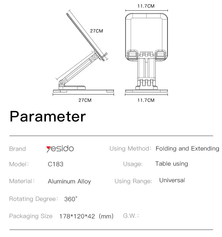 C183 Aluminum Alloy Folding Phone Holder Parameter