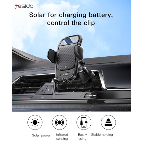 C164 Car Wireless Chargers Phone Holder | Solar Energy Storage Electric Induction Car Phone Holder