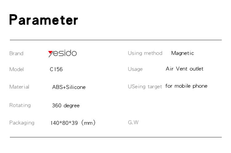 C156 Magnetic Air Vent Phone Holder Parameter