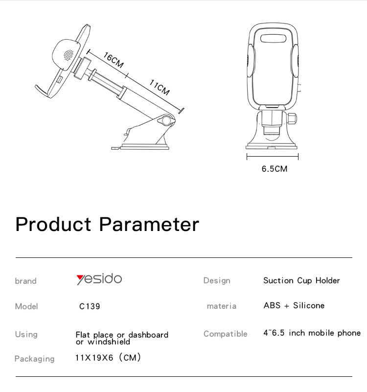 C139 Spring Clip Phone Holder Parameter
