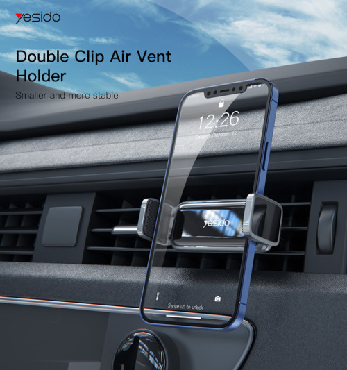 C124 360 Degree Rotation Dual Double Clip Air Vent Outlet Car Holder Cell Mobile Phone Holder