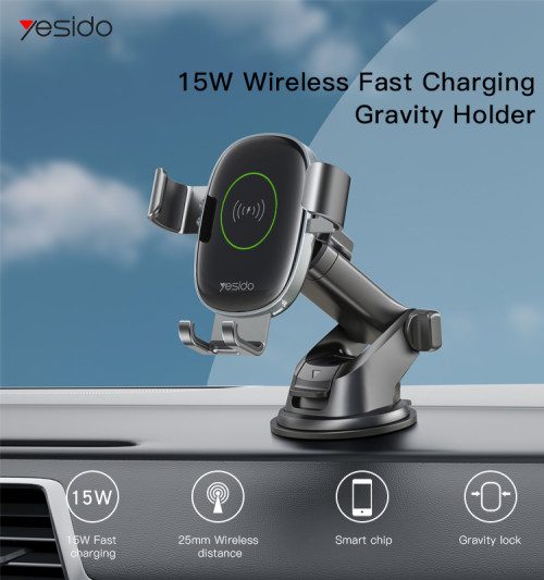C123 Double Base Car Mobile Phone Holder | Charger With 10W 15W Qi Wireless Charging