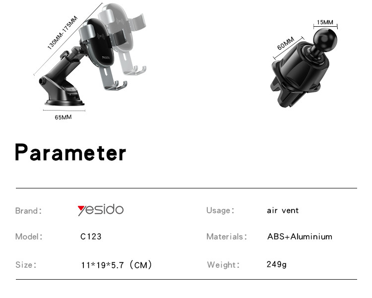 C123 15W Wireless Charging Phone Holder Parameter