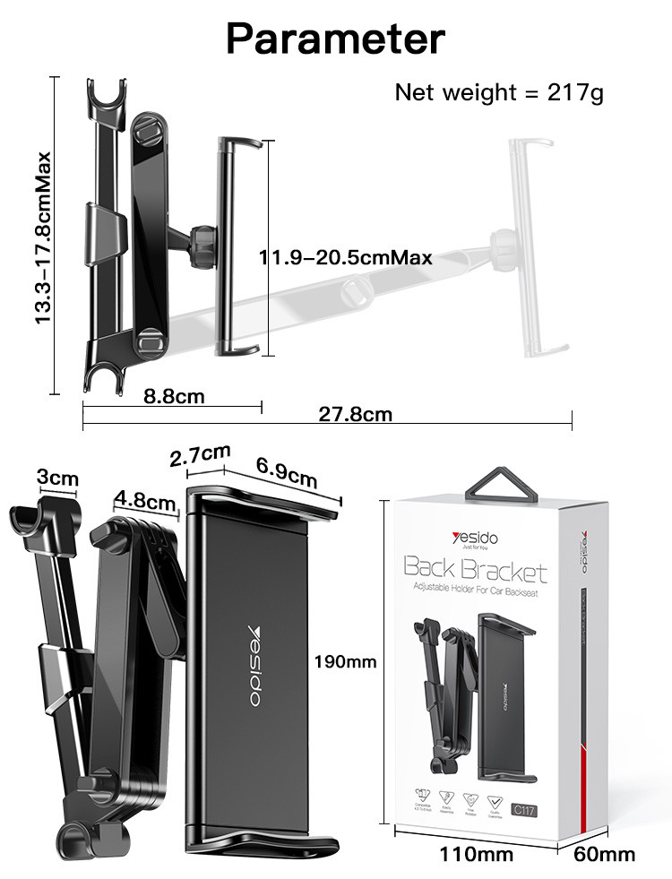 C117 Car Seat Phone Holder Parameter