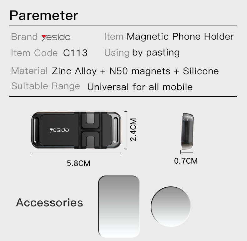 C113 Magnetic Phone Holder Parameter