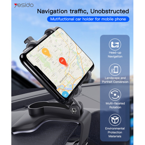 C101 Rearview Mirror 360 Rotating Hand Abs Flexible Stand Clamp Dashboard Phone Holder For Car