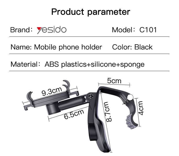 C101 Dashboard Spring Clip Phone Holder Parameter