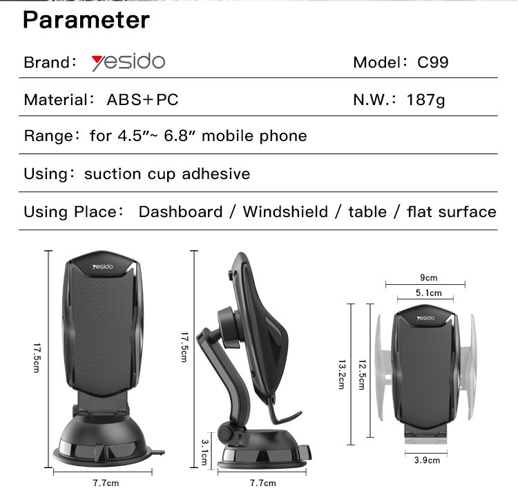 C99 Spring Clip Phone Holder Parameter