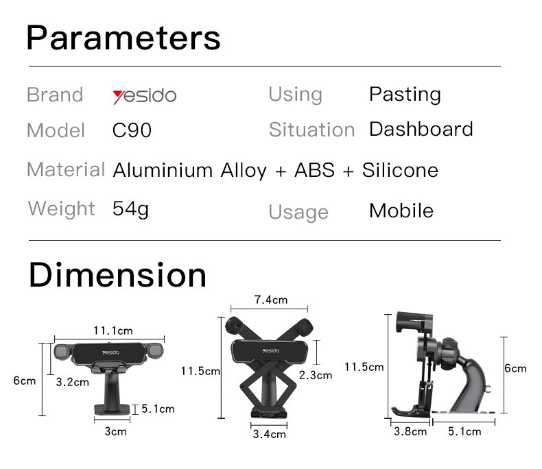 C90 Gravity Sensor Phone Holder Parameter