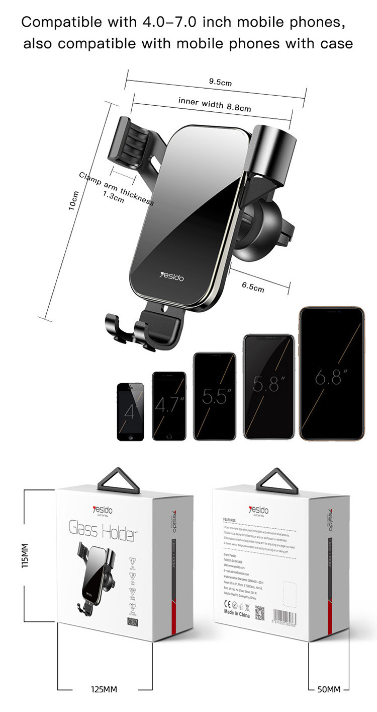 C87 Gravity Sensor Phone Holder Parameter