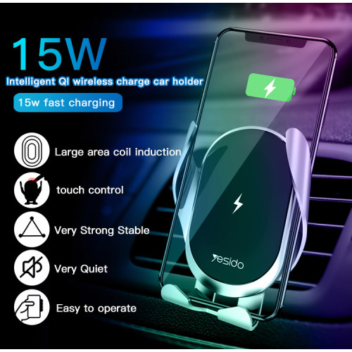 C78 Air Vent Touch Control Phone Holder Fast Charging Mount 15W Qi Wireless Mobile Phone Charger