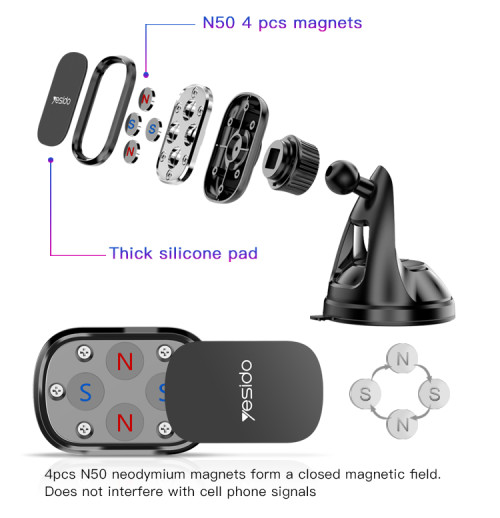 C72 Universal 4Pcs Magnets Mobile Phone Holder Mount Magnetic Cell Phone Holder For Car