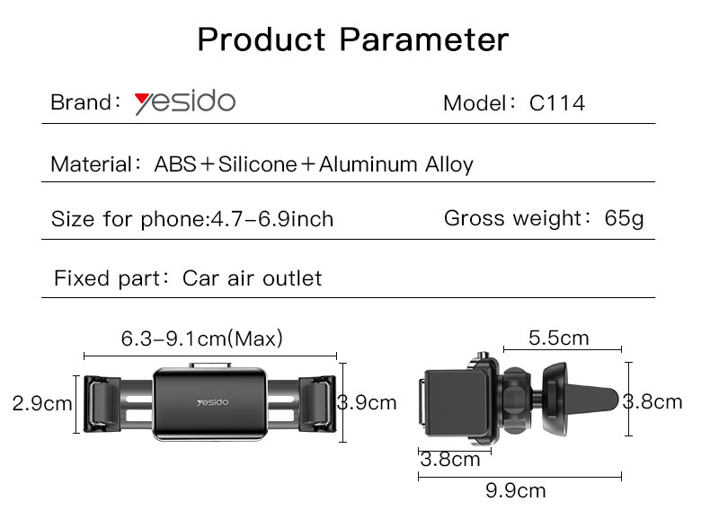 C114 Air Vent Phone Holder Parameter