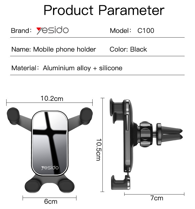 C100 Air Vent Gravity Sensor Phone Holder Parameter