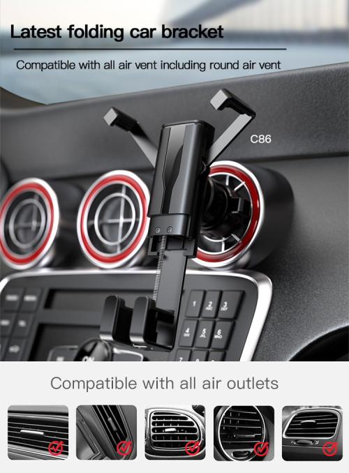 C86 Universal Gravity Auto Bracket Lengthen Spring Clip Car Air Vent Phone Holder For Round Air Vent