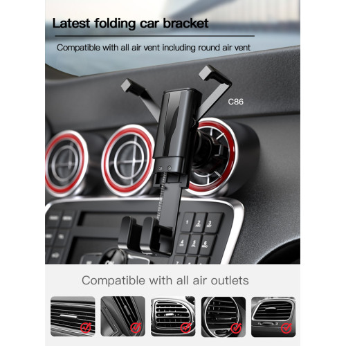 C86 Universal Gravity Auto Bracket Lengthen Spring Clip Car Air Vent Phone Holder For Round Air Vent