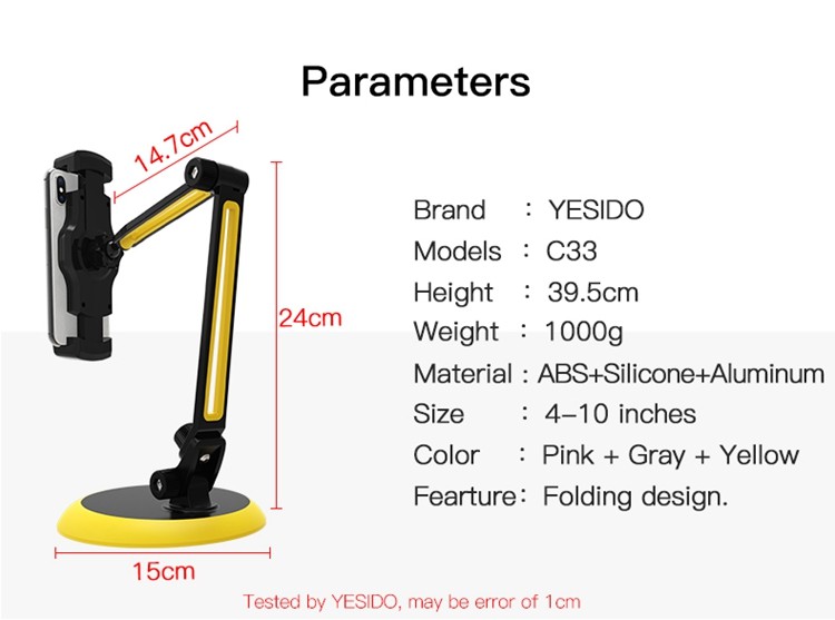 C33 Aluminum Alloy Spring Clip Phone Holder Parameter