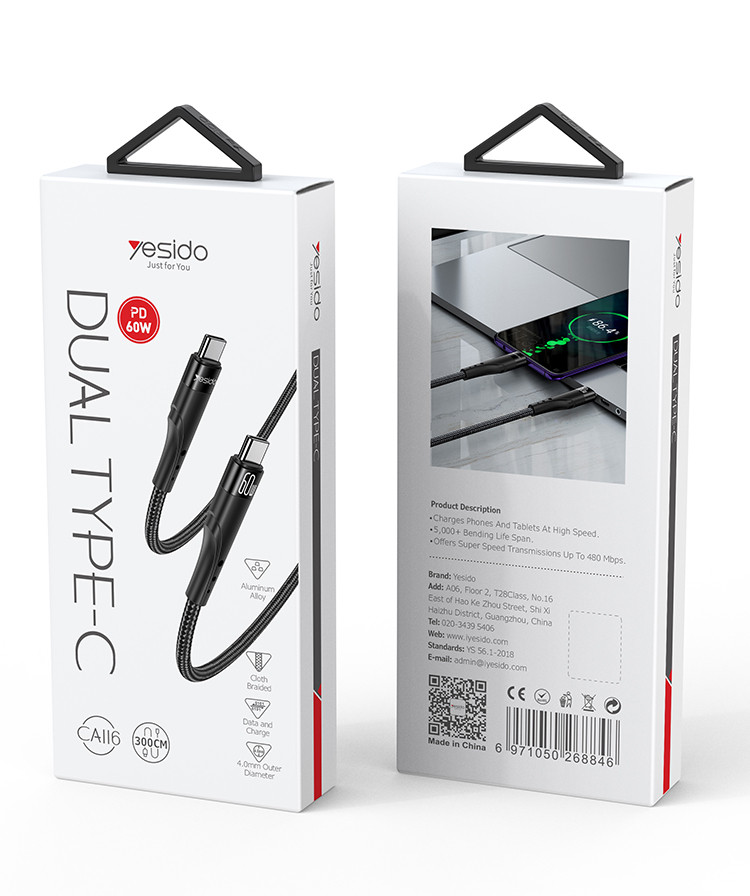 CA116 60W Type-C To Type-C Data Cable packaging