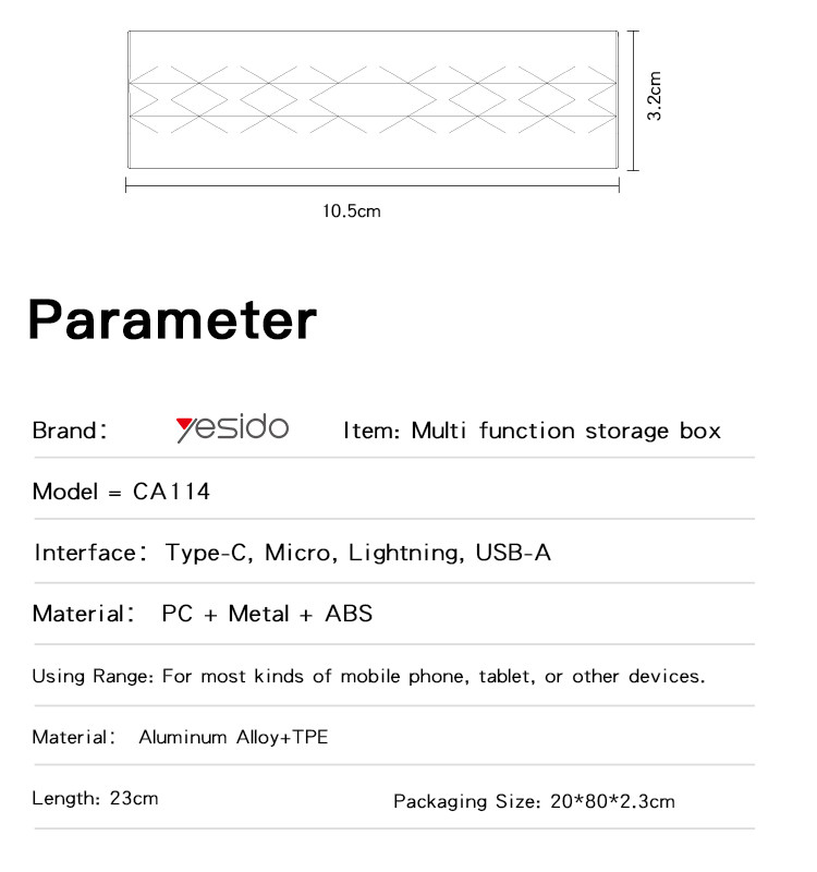 CA114 6 in 1 Data Cable Storage Box Parameter