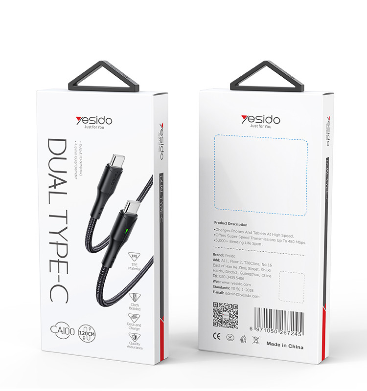 CA100 Type-C To Type-C 60W Fast Charging Data Cable packaging