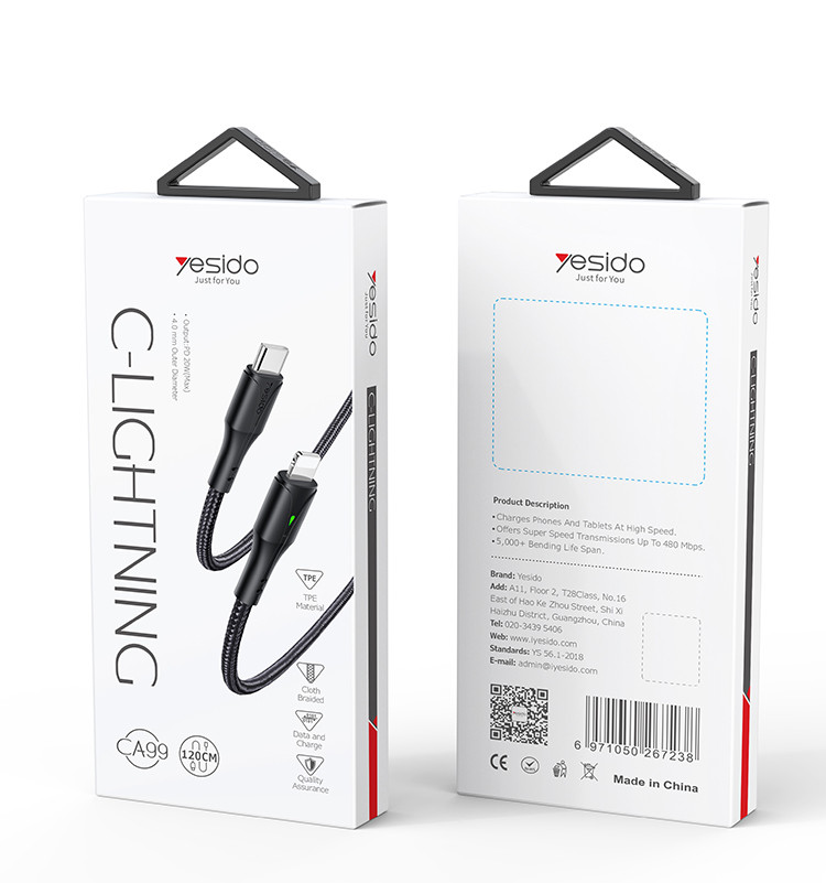 CA99 Type-C To Lightning 20W Fast Charging Data Cable packaging