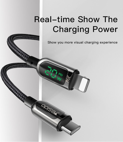CA86 20W Fast Charging Led Digital Display Nylon Braided Zinc Alloy Type-C To Lightning Data Cable