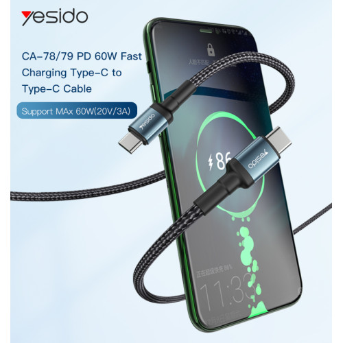 CA79 2M PD 60W Mobile Phone Tablet Laptop Fast Charging Type-C To Type-C Data Cable