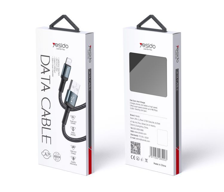 CA75 USB To Lightning/Micro/Type-C Data Cable Packaging