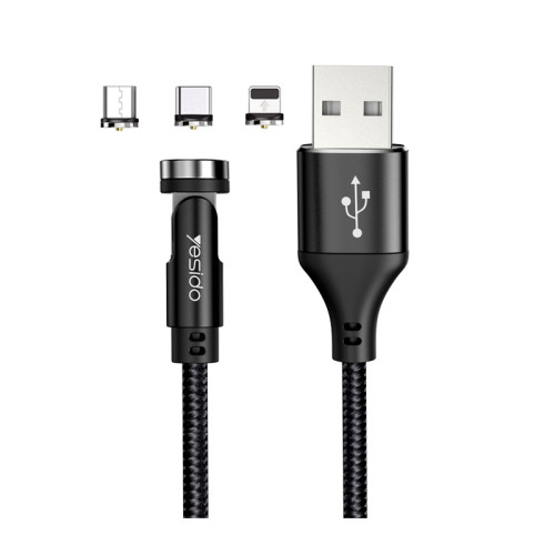 CA68 Detachable 3A 360 Rotation 3 In 1 Magnetic Type Micro Lightning Fast  Charger Phone Data Cable