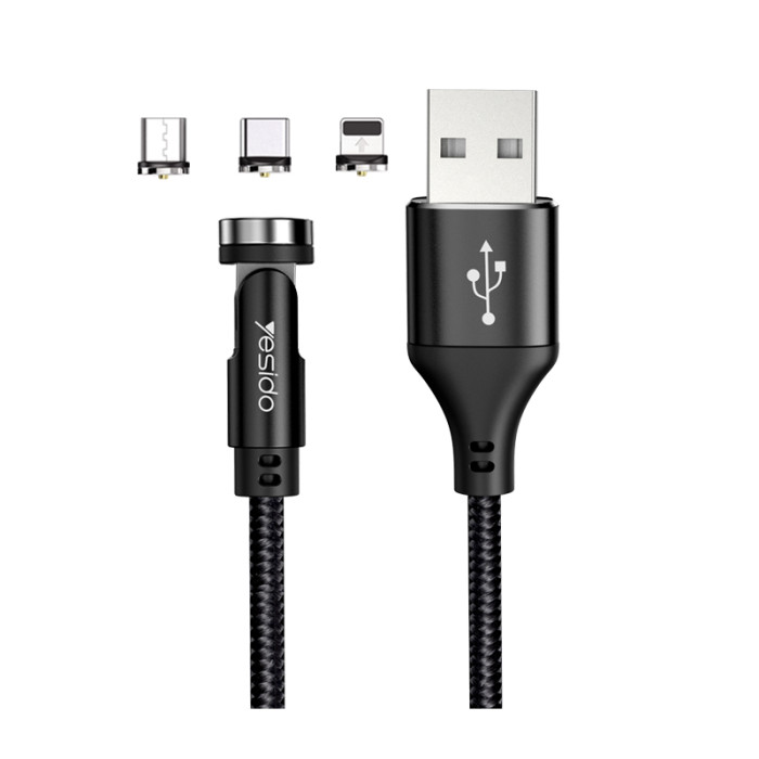 CA68 Detachable 3A 360 Rotation 3 In 1 Magnetic Type Micro Lightning Fast Charger Phone Data Cable