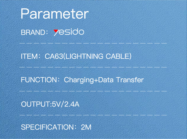 CA63 USB to Lightning/Micro/Type-C Data Cable Parameter