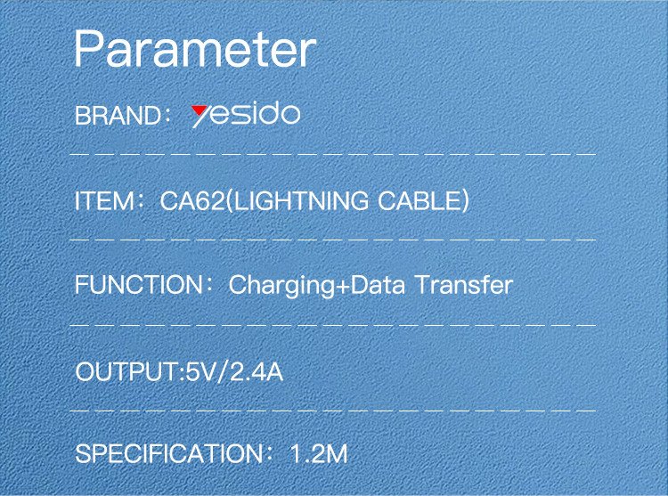 CA62 USB to Lightning/Micro/Type-C Data Cable Parameter