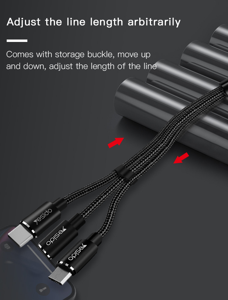 CA60 3 IN 1 USB to Lightning/Micro/Type-C Data Cable Details