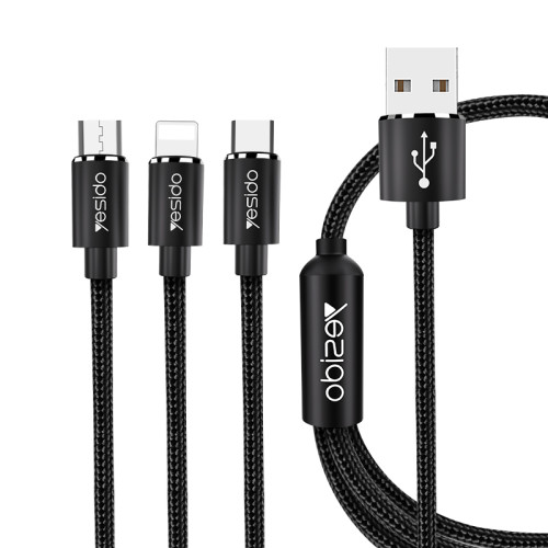 CA60 Nylon Braided USB  To Lightning/Micro/Type-C 3A Fast Charging 3 In 1 USB Charger Data Cable