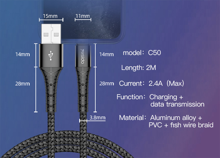 CA50 USB To Lightning/Micro/Type-C Data Cable Details