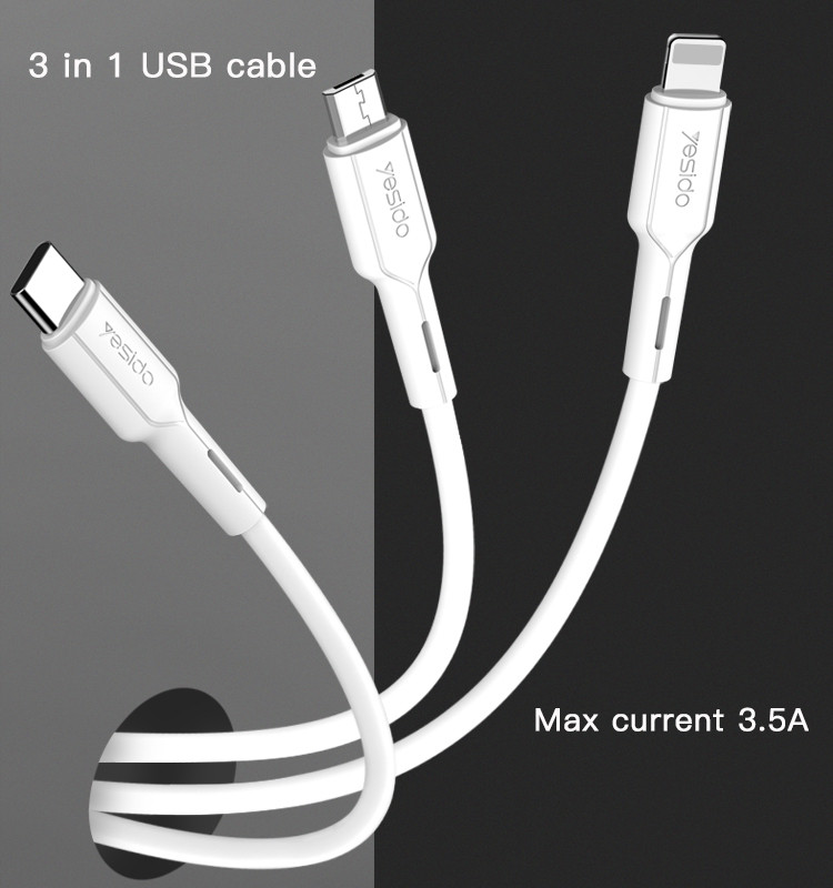 CA41 3 IN 1 USB To Lightning Micro Type-C Data Cable
