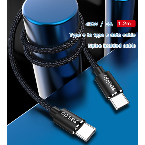 CA55 Type-C To Type-C Nylon Braided Phone Charger Cable 45W 3A Fast Charging Mobile Data Cable
