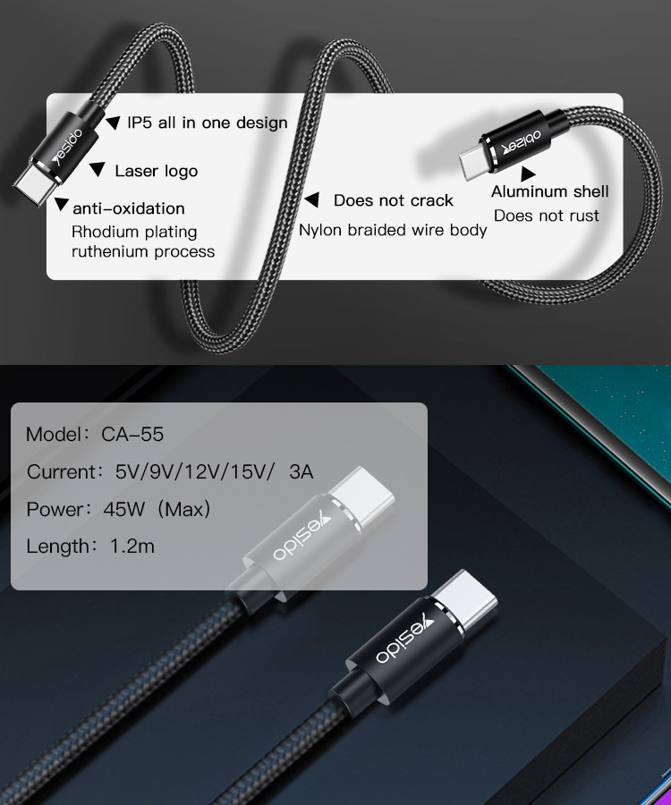 CA55 Type-C To Type-C Data Cable Details